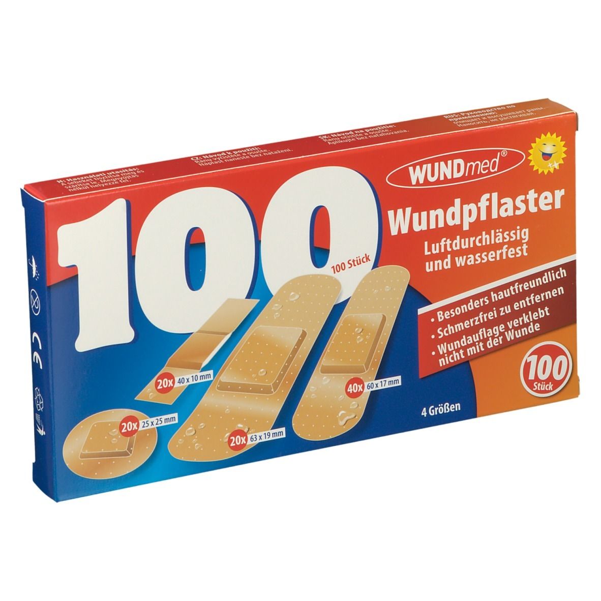 Wundpflaster luftdurchlässig+wasserfest 4 Größen 100 St Pflaster