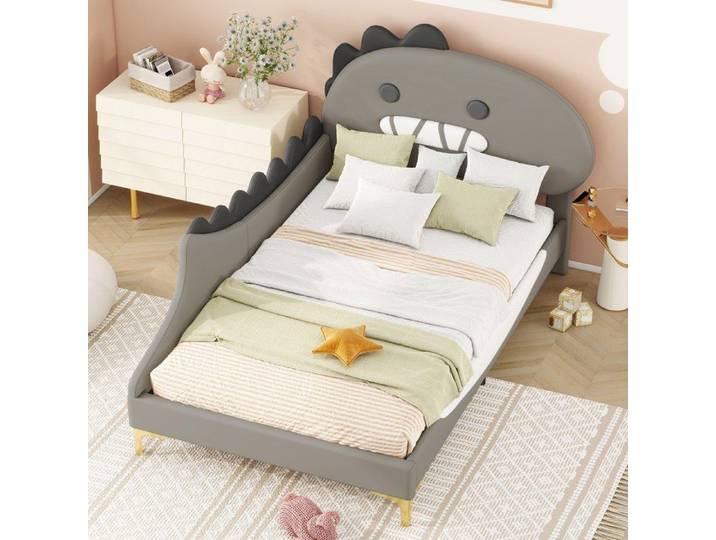 Lit enfant lit adolescent 90*200cm Avec une forme dinosaure dessin animé - gris