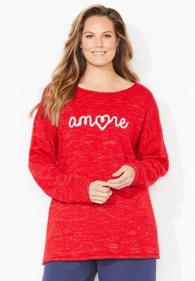 Plus Size Women's Liz&Me® Heart & Soul Stripe Sweater by Liz&Me By Catherines in Red Amour (Size 2X)