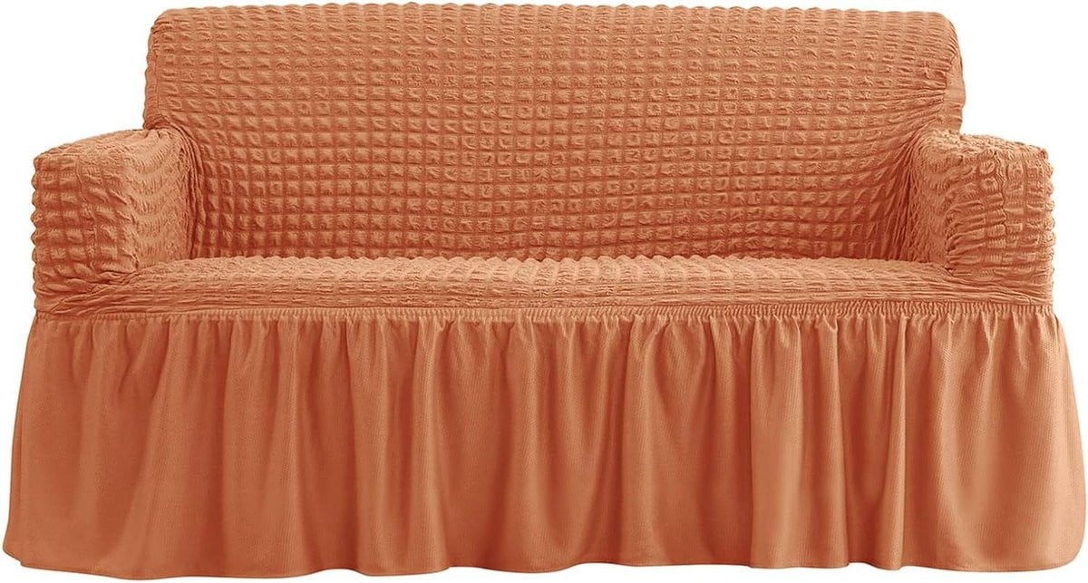 Lichtgrijze bankhoes met rok voor banken, hoogrekbare stof, 235-300 cm