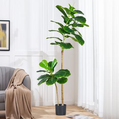 4FT Artificial Fiddle Leaf Fig Tree with Realistic Trunk & Cement Pot Maintenance-Free Faux Plant for Home Office & Living Room