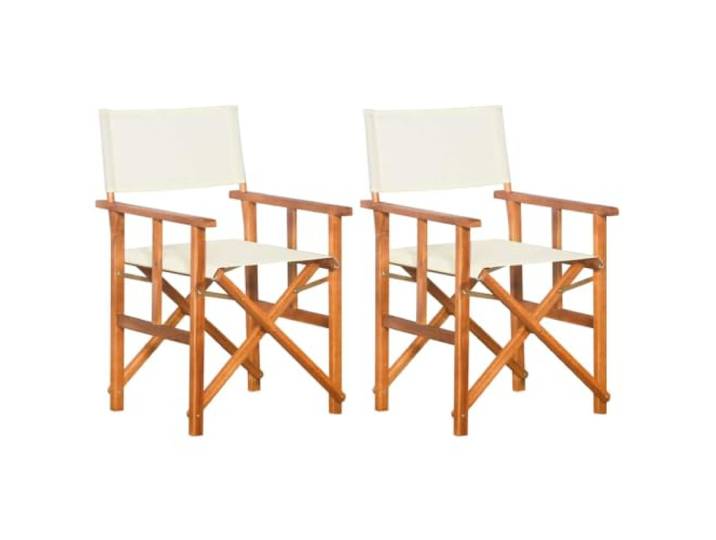 KUTYWEXFM 2er Set Regiestühle Klappbar Akazie Holzstühle Gartenstühle Platzsparende Faltstühle für Balkon und Terrasse, geöltes Hartholz mit strapazierfähigem Creme-Bezug.