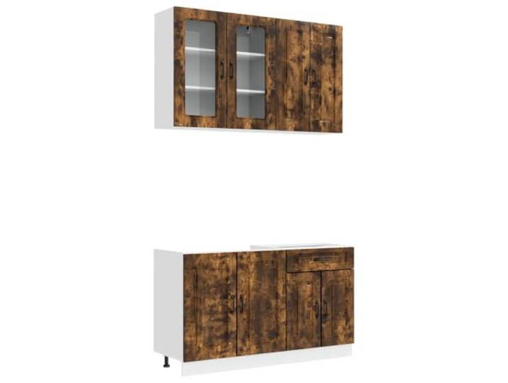 Küchenzeile 80 x 46 x 81,5 cm KALMAR 4 Stk. Geräucherte Eiche Holzwerkstoff Holzwerkstoff Geräucherte Eiche, 4 Unterschränke mit verstellbaren Füßen, für Küche und Kochbereich, Wandbefestigung