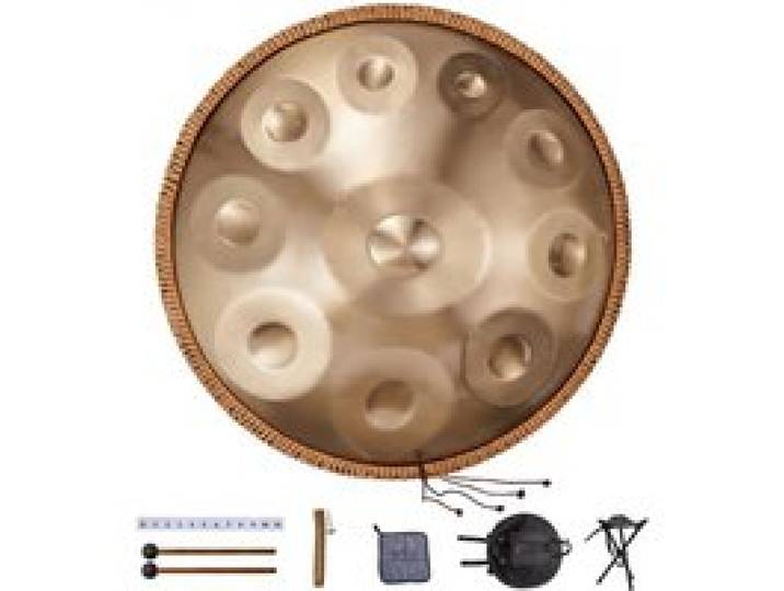 VEVOR Tambour à main, 550 mm et 10 notes, instrument à tambour handpan en ré mineur, avec maillets, support 432 Hz et sac de transport, tambour sonore en acier, instrument de percussion pour débutants