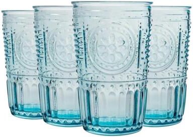 Bormioli Rocco Romantic 10¼ oz, Tumber/Beverage Set of 4, Light Blue