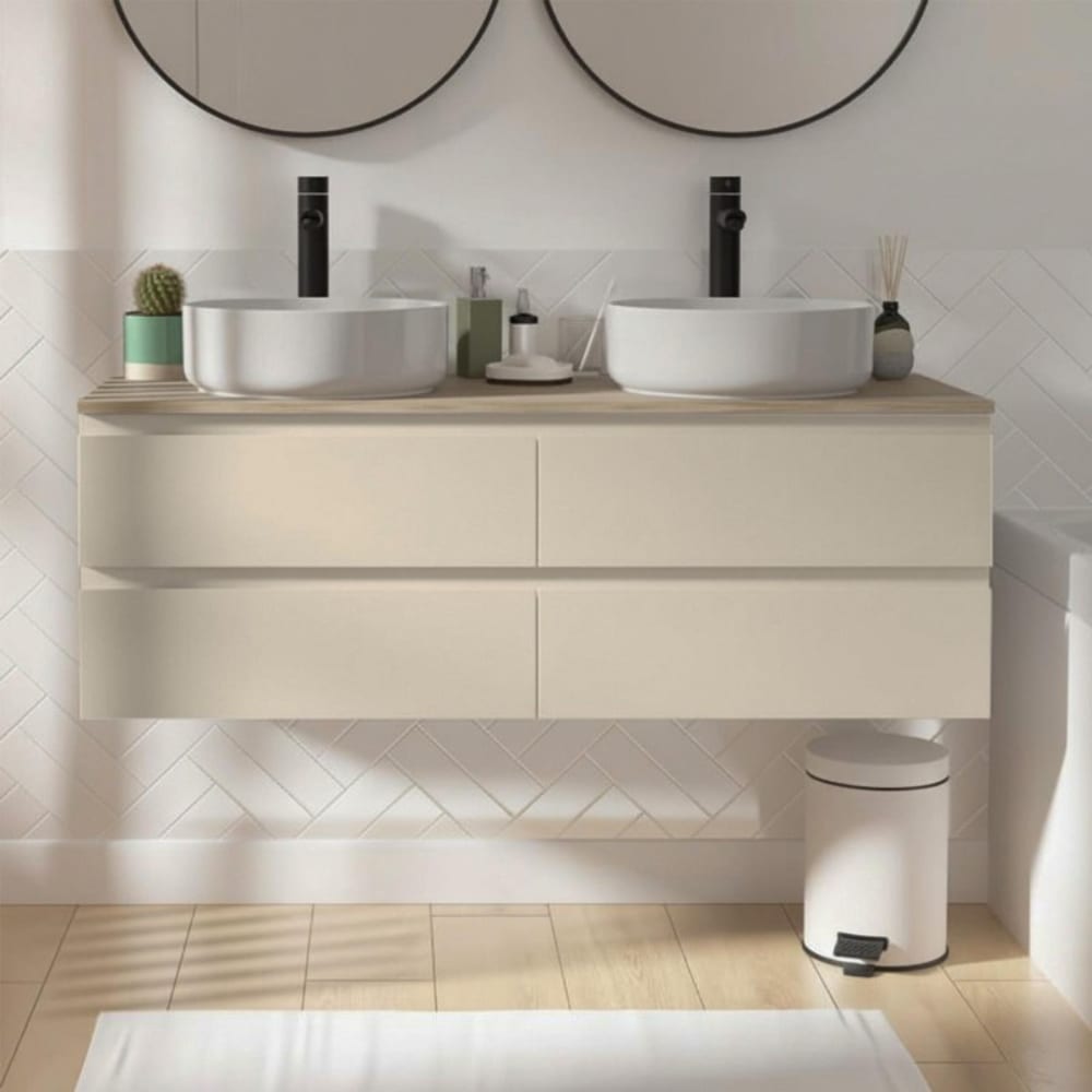 Mob In Ensemble meuble double vasque suspendu 120cm Beige 120x44x45cm