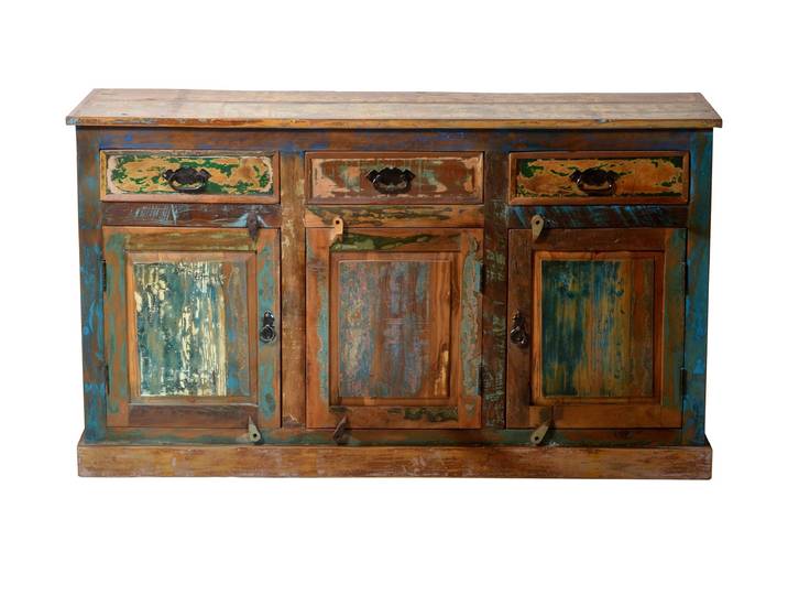 TPFLiving Sideboard Sitka Altholz mit starken Gebrauchsspuren, lackiert bunt