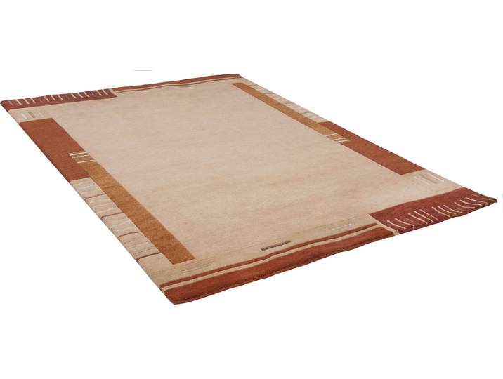 Wollteppich THEKO Kailash 110, handgeknüpft Gr. 2, orange (terra), B:70cm H:20mm L:140cm, Wolle, Teppiche, Wollteppich, reine Wolle, mit Bordüre, Wohnzimmer