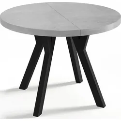 ESSTISCH Twixy runder ausziehbarer, Grauer Beton 100-150/100/76 cm