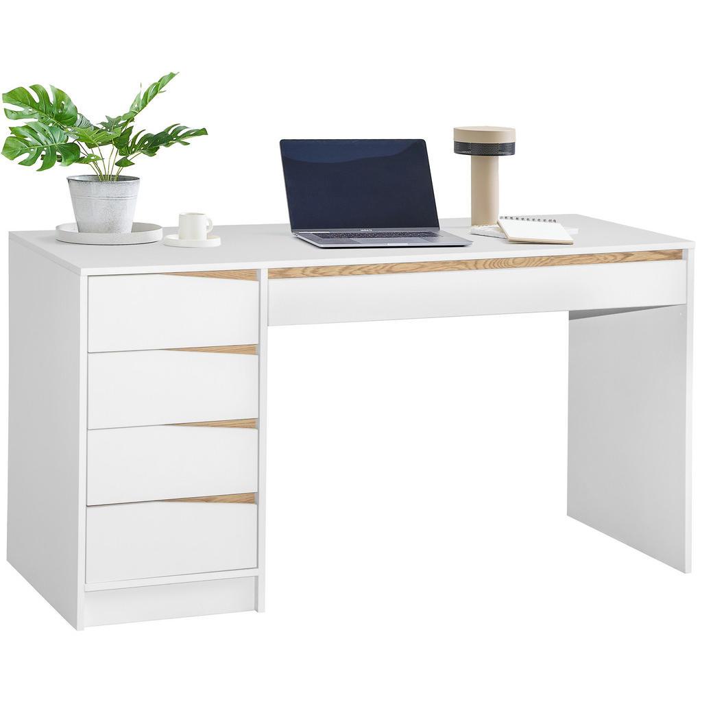 Venda Schreibtisch , Weiss, Eichefarben , Holzwerkstoff , 5 Schublade(n) Schubladen , rechteckig , Wange, Sockel , 60x76x140 cm , Bsci , Stauraum , Büromöbel, Büromöbelset, Büromöbelserien