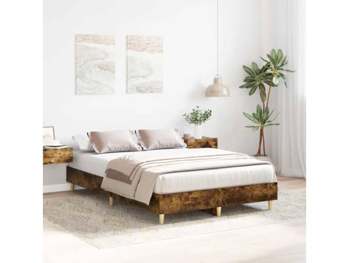 KTHLBRH Bettgestell Eiche Rauchgrau 135 x 190 cm, Holz technisch Lattenrost inklusive, stabile Beine, Matratze nicht im Lieferumfang enthalten, Schlafzimmer