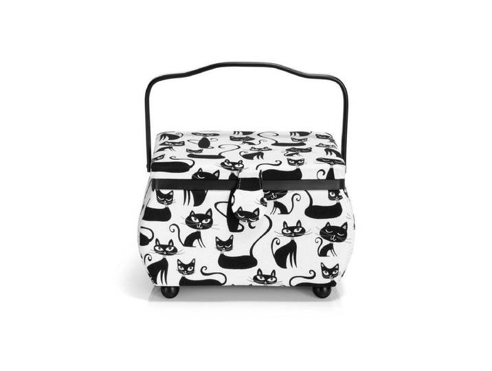 Kiste PRYM Cats Schwarz/Weiss, M , weiss (schwarz, weiß), B:19cm Ø:0cm, Baumwolle, Kunststoff, Metall, Aufbewahrungsboxen, Kiste