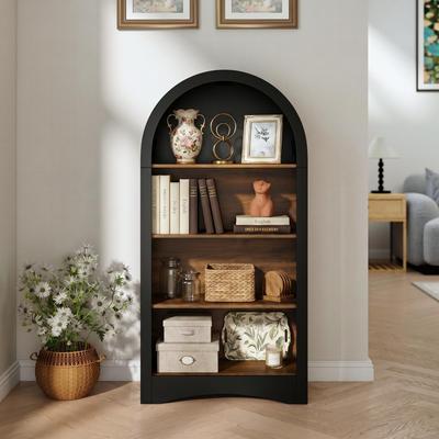 "47"" Freestanding Display Rack with Woodgrain Shelves, Arched Multifunctional Storage Cabinet, 4-Tier Open Shelf"