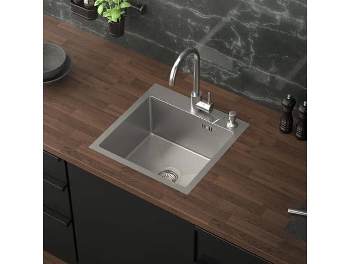ML-Design Spülbecken Edelstahl 45x45 cm, Küchenspüle eckig, 1 Becken klein, Einbauspüle mit 2 Löchern, Edelstahlspüle mit Ab- und Überlaufgarnitur, Einzelbecken mit Siphon, Waschbecken Küche, Spüle