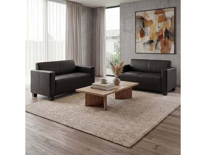 Mendler Sofa-Garnitur 2X 2er Sofa Lyon Kunstleder - schwarz Couch-Garnitur