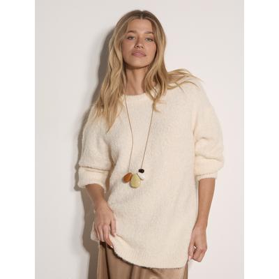 Strickpullover APRICOT "Bouclé-Pullover", Damen, Gr. XL, beige (cream), Strick, , Modisch, lässig geschnitten Normale Länge, U-Boot-Ausschnitt, Puffärmel Rippbündchen, Pullover Strickpullover, in Oversized