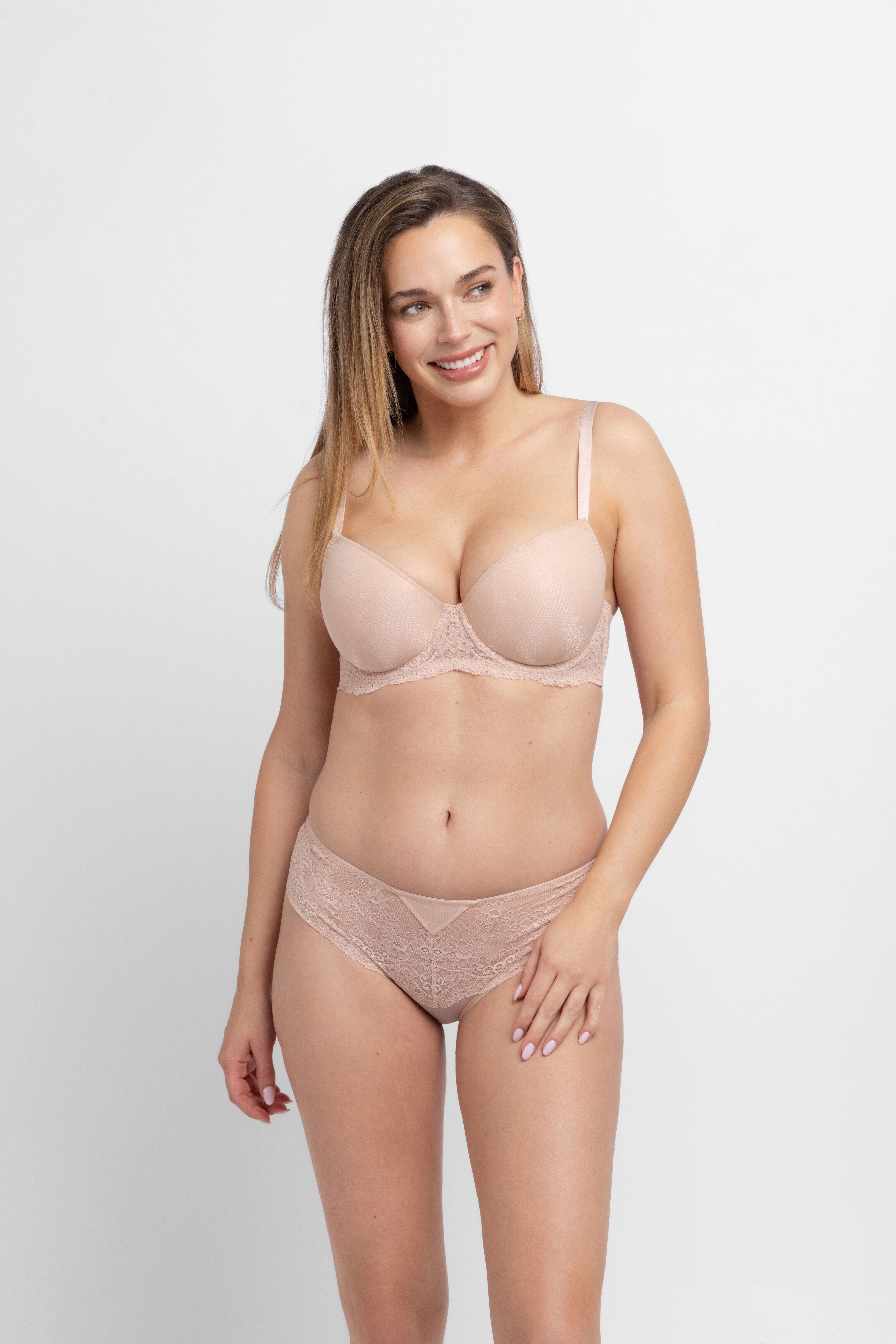 Balconette-BH DORINA "Grady 2pp", Damen, Gr. 75, Cup C, beige (pink), Obermaterial: 66% Polyamid, 25% Polyester, 9% Elasthan, BHs Balconette-BH