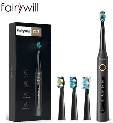 Uplift Essentials Electric Sonic Toothbrush Rechargeable Waterproof With Replacement Heads black