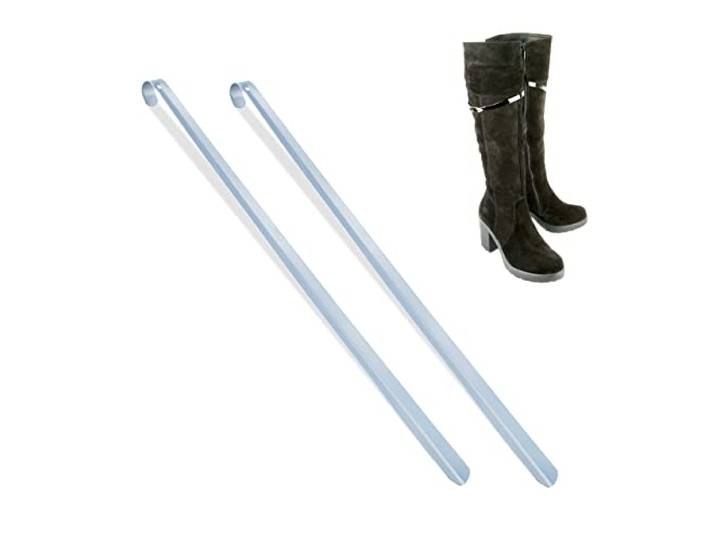 Relaxdays Chausse-Pied Long\, Lot de 2\, en métal\, Stable\, à Suspendre\, Aide pour Enfiler Vos Chaussures\, 70 cm\, Gris