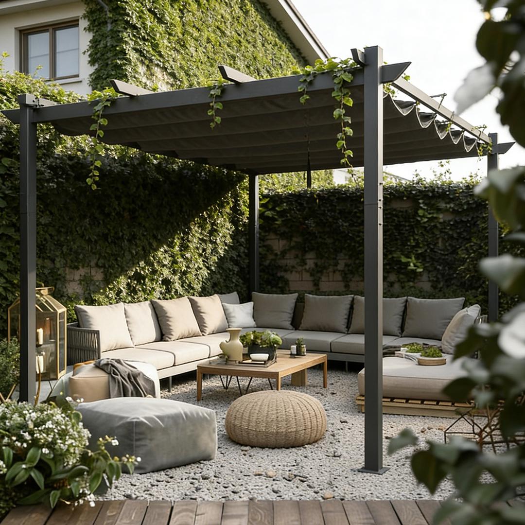 PURPLE LEAF Aluminium Pergola 3x3 m Schiebedach, Wasserdicht, UV-Schutz, Grau