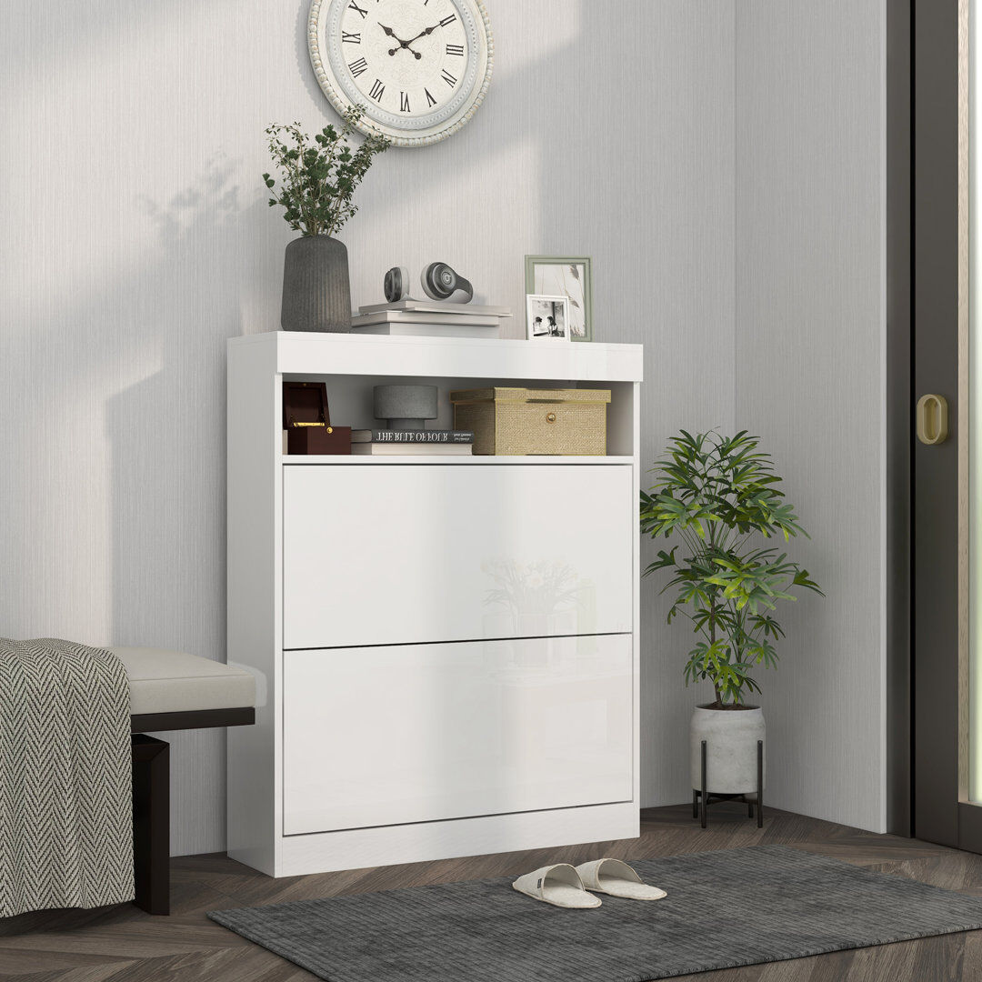 Latitude Run HOMCOM Wall Mounted or Freestanding Shoe Cabinet with 2 Flip Drawers White 16