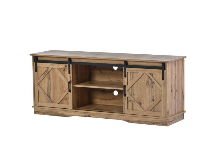 Meuble tv 2 portes en pin brun l 150 cm