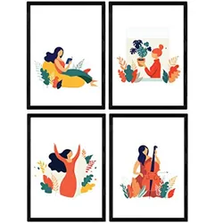 POSTER Set mit 4 Frau mit Cello A4 Schwarzer Rahmen