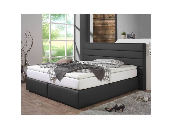 Boxspringbett Ingebo Kunstleder 200 x 200cm Kunstleder Schwarz/Schwarz H2 Tonnentaschenfederkernmatratze