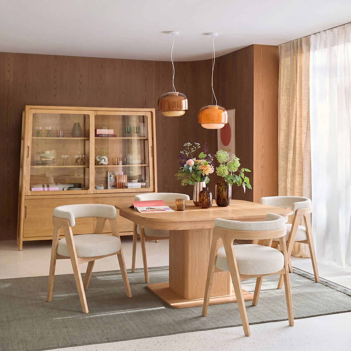 LA REDOUTE INTERIEURS Fauteuil de table vintage, frêne massif et tissu bouclette, VALENTINA