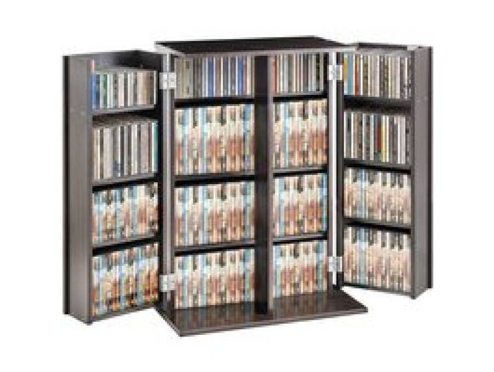 VEVOR Meuble de Rangement Multimédia 4 Couches, Étagère pour DVD Capacité 576 CDs, Armoire à DVD avec Portes Étagères, pour Ranger la Musique, les Films, les Jeux Vidéo, les Collections de Souvenirs