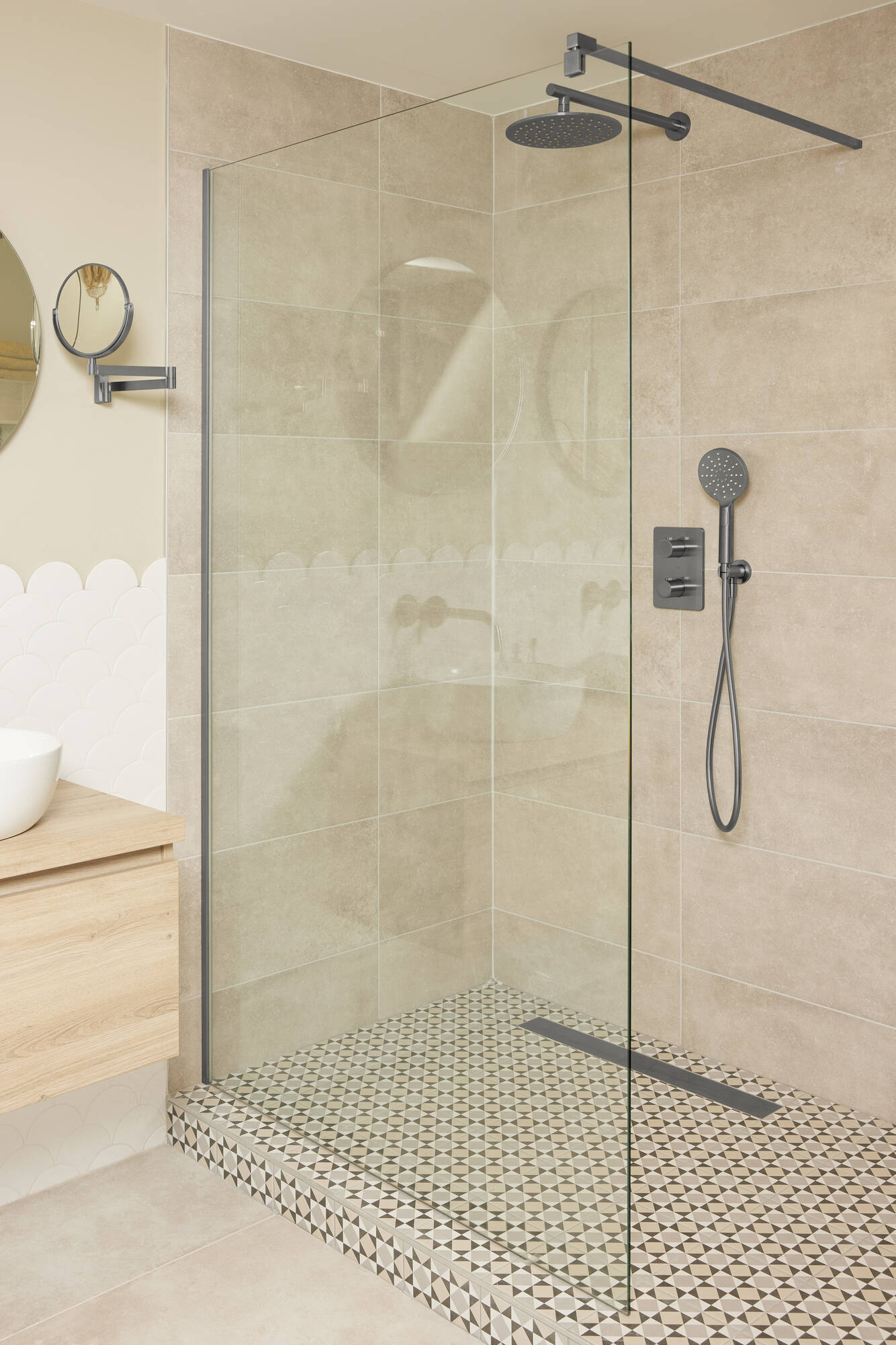 Ben Vivid Duschwand 120x200 cm - Walk in Dusche mit Stabilisator - NANO Glas