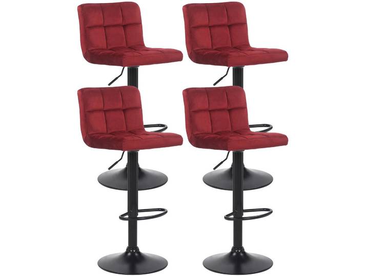 CLP Barhocker 4er Set Samt Rot, Metall, 40x85x40 cm, Esszimmer, Barmöbel, Barhocker