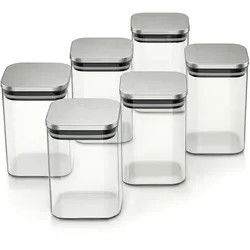 Arendo Vorratsgläser 6er-Set, quadratisch, Borosilikatglas, Deckel mit Edelstahl und Silikondichtung, Artikel 308835