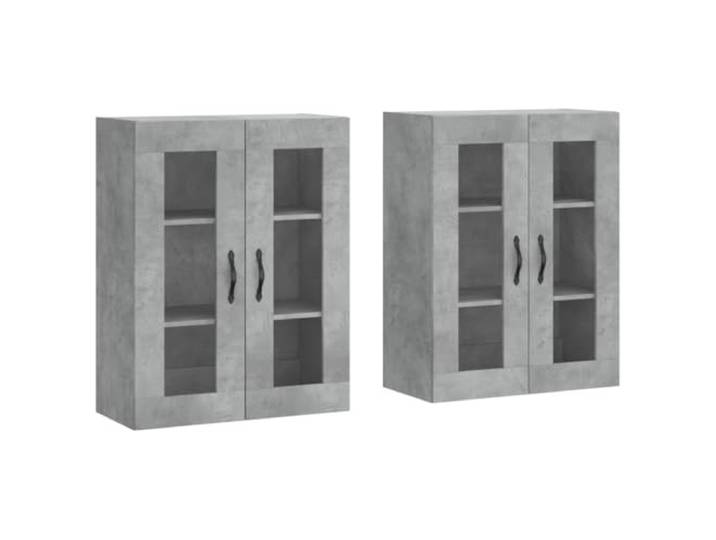 Fisinber Wandschrank 2er Set Betongrau 69,5x34x90 cm Holzwerkstoff Glas Platzsparende Hängeschränke mit Glastüren für Wohnzimmer und Flur, vielseitig auch als Highboard-Aufsatz nutzbar.