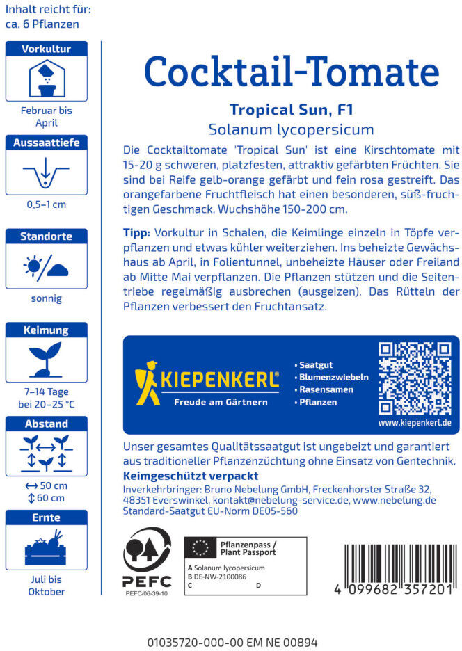 Kiepenkerl Saatgut Cocktail-Tomaten Tropical Sun F1 für ca. 6 Pflanzen