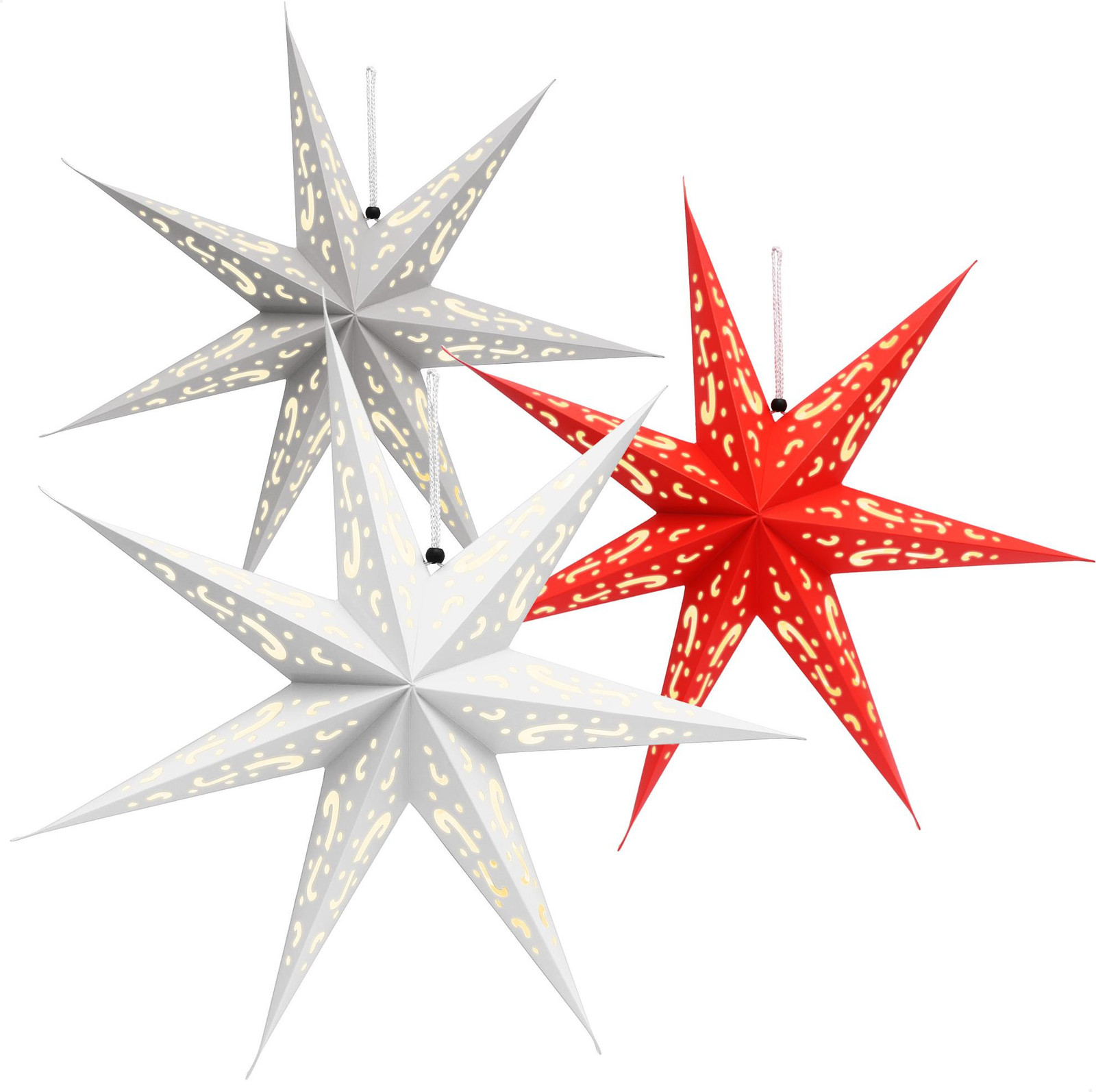 COM-FOUR 3D Kerstster met LED-verlichting en timer in drie formaten
