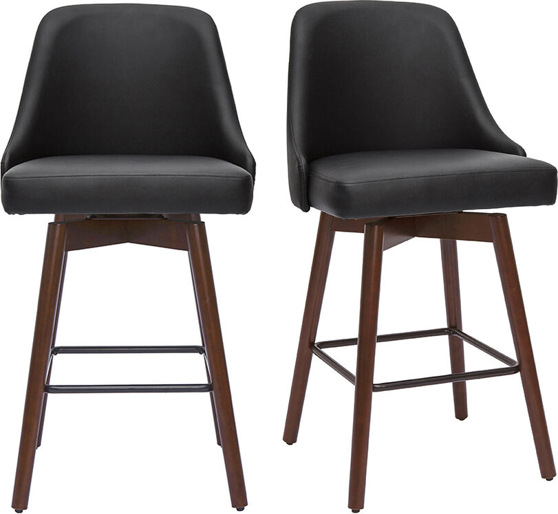 Miliboo Design-Barhocker drehbar schwarz und dunkles Holz H65 cm (2er-Set) HASTA
