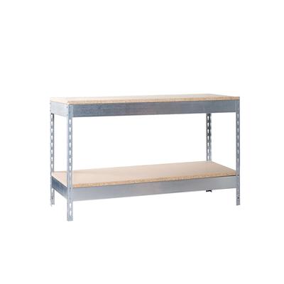 SimonRack Arbeitstisch ohne Schrauben mit grundlegenden Holzschalen. Galva/Holzfarbe 900x1800x900 mm