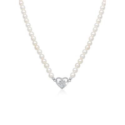 Perlenkette ELLI "Elli Halskette Choker Perle Herz Edelweiss 925 Silber" Gr. 40, silber, Halsketten, Damen, 40, ohne Stein, Silber 925 (Sterlingsilber), L: 40, Perlenkette
