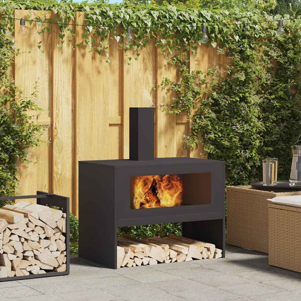 Metro Steel Fire Pit Black 96cm H x 50cm W x 80cm D