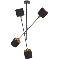 Pendelleuchte Hängelampe Deckenlampe Metall Stoff 4 Flammig Esszimmerlampe, Spotleuchte Schwarz goldfarben, 4x E14 Fassungen, HxLxB 81x77,5x77,5cm, WOFI 6603.04.10.9000