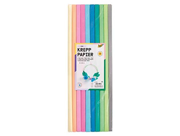 folia 82392 - crêpepapier - assortiment Trend, 10 rollen in verschillende kleuren, elke rol ca. 50 x 200 cm, zeer elastisch en dun papier, met een oneffen en ruw oppervlak