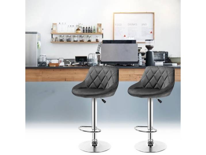 Tabouret Réglable Viyiduo® - Gris foncé - Lot de 6 - Chaise de salle à manger rotatif 360° - Velours