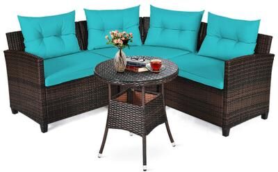 Costway 4 Pieces Outdoor Cushioned Rattan Furniture Set-Turquoise