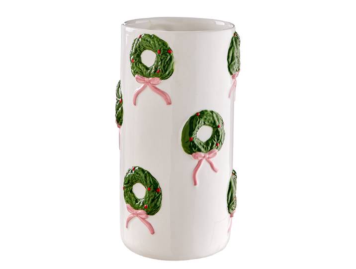 Vase Kränze Ø 14cm Weiß/Weiß/Grün