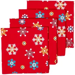 STOFFSERVIETTEN Weihnachten 45/45 cm, 4er-Set rot mit Schneeflocken