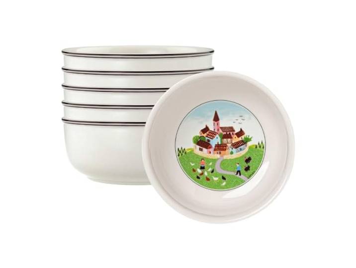 Villeroy & Boch Design Naif Dessertschalen 6er Set, 13 cm, Schalen-Set mit Landschafts-Motiv, Premium Porzellan, Bunt