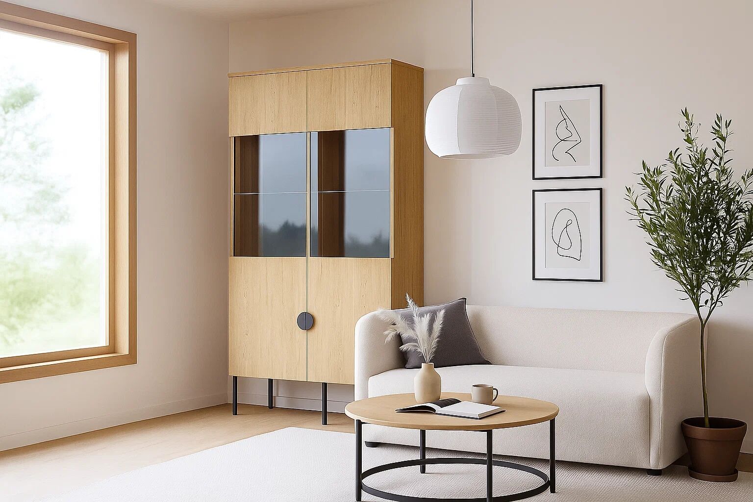 Vitrine HOME AFFAIRE "BELLOT Vitrineschrank mit 2 Türen, verglast, mit viel Stauraum", braun (natur), B:106,6cm H:187,6cm T:40cm, Glas, Holzwerkstoff, Schränke, Vitrine, Standvitrine/Glasvitrine, matt Hochschrank, Masse B/T/H: 106/40/187 cm natur B/H/T: 1