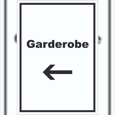 HB-Druck Garderobe Aufkleber mit Text Richtungspfeil links Kleidung aufbewahren hochkant A1 (594x841mm)