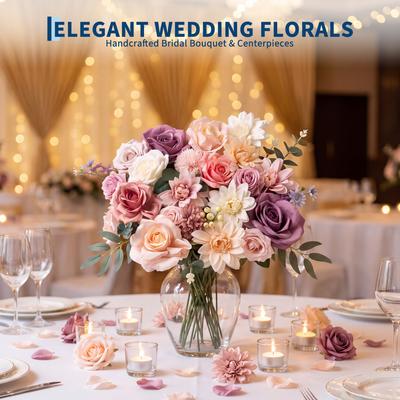 Garvee Pink Artificial Flowers Combo Mix Silk Rose and Dahlia Flowers,DIY Wedding Bridal Bouquets, Floral Arrangement